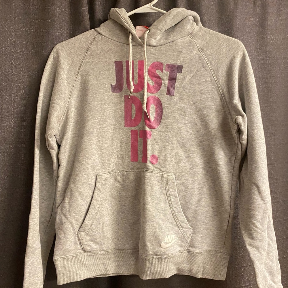 Nike Gray Hoodie with Purple and Pink Accents